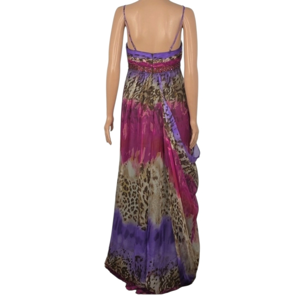 David's Bridal Pink and Purple‎ Animal-Print Maxi Dress Size 4 Small Beaded Prom - Picture 8 of 16